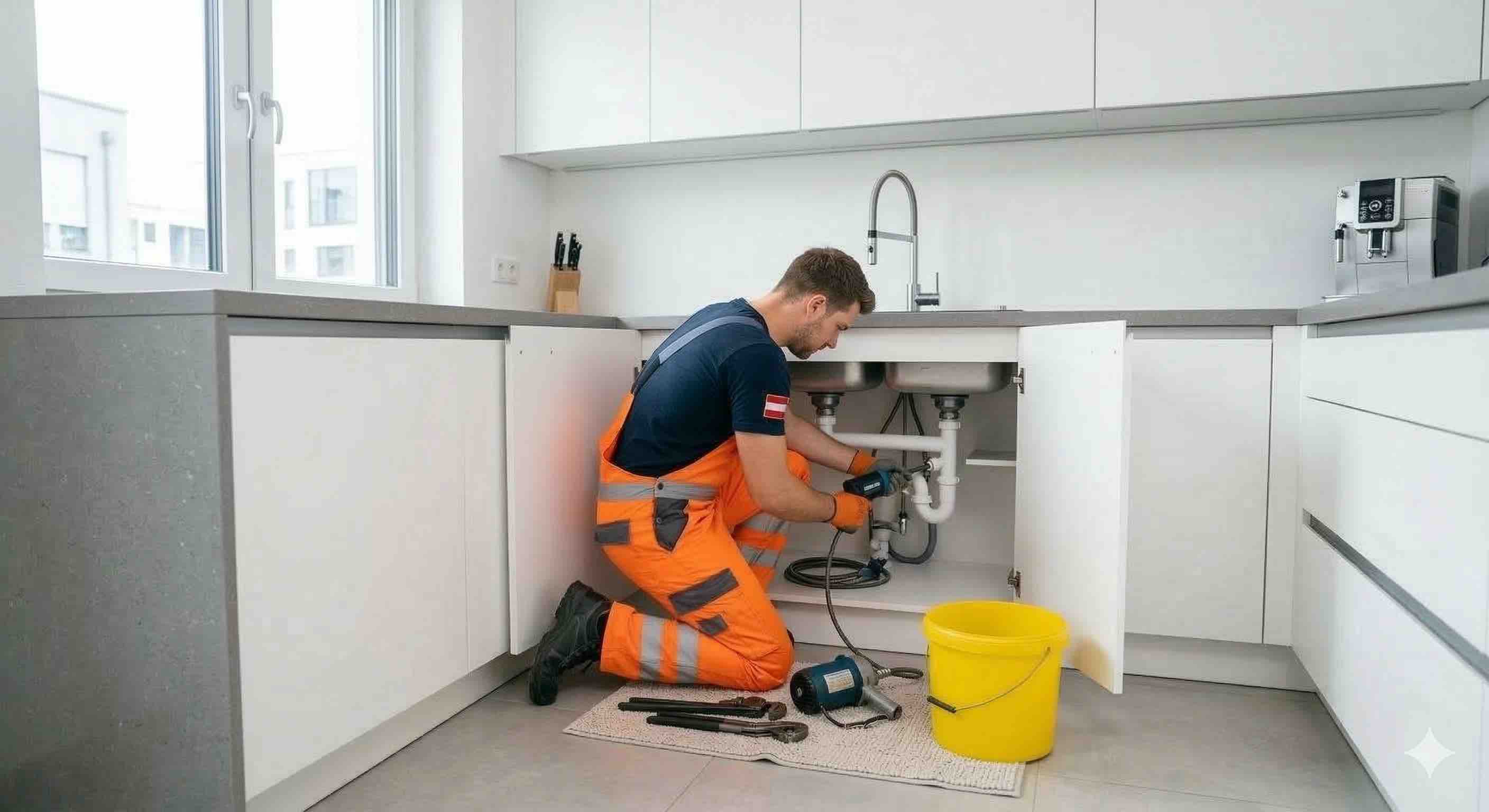 Küchenspüle in Wien durch Fett und Speisereste verstopft