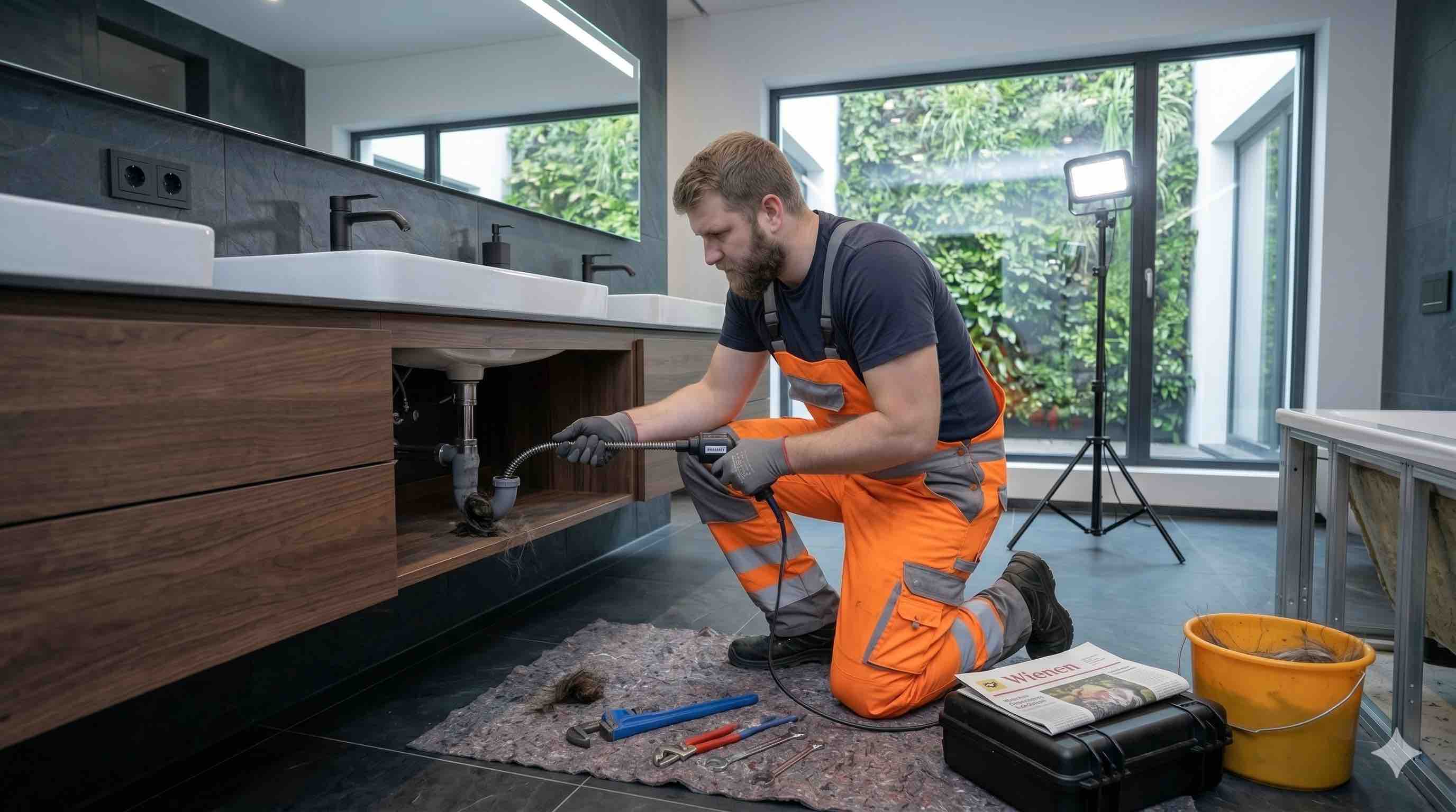 Verstopftes Badezimmerwaschbecken in Wien reinigen