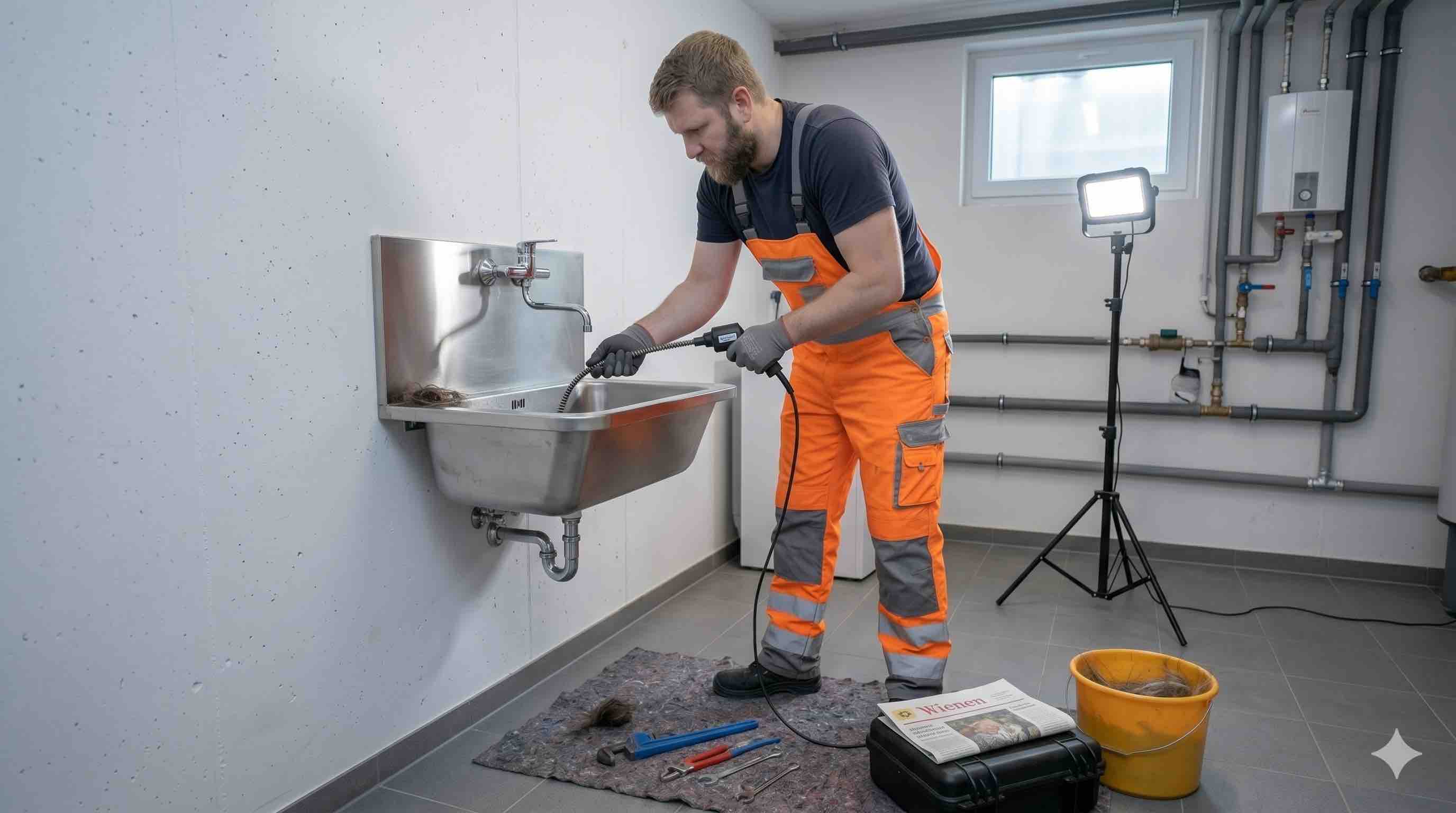 Verstopftes Kellerwaschbecken in Wien fachgerecht reinigen